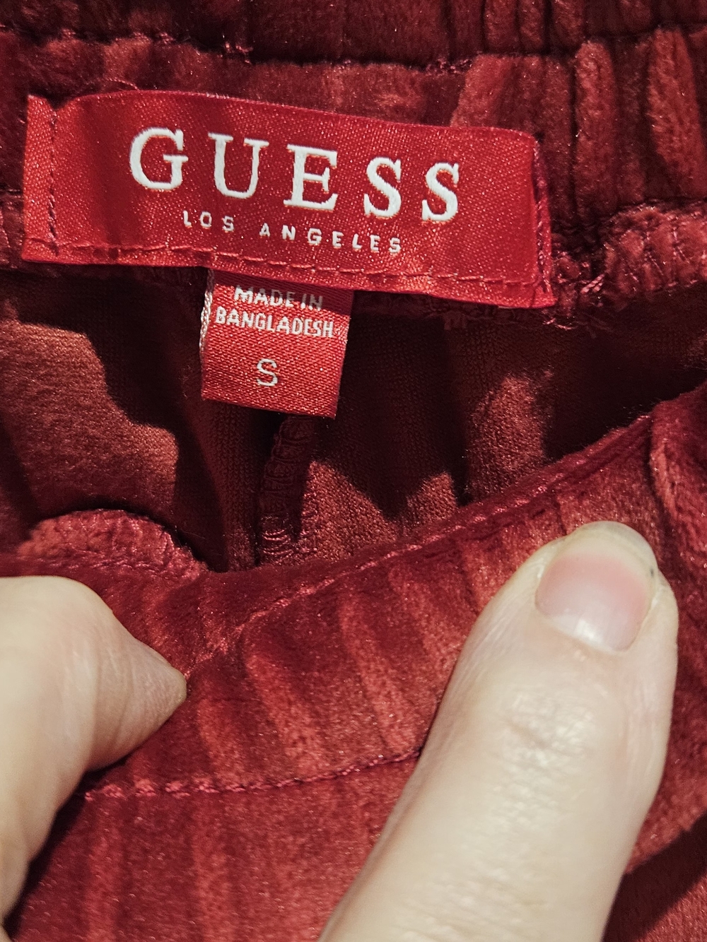 GUESS Red Velour Drawstring Pants – Size Small - Picture 3 of 4